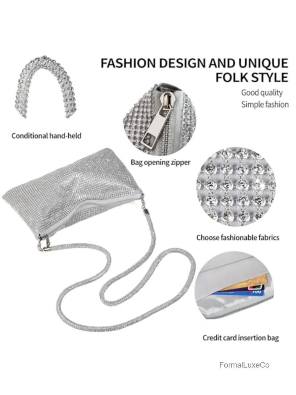 Rhinestone Crossbody Purse Clutch Sparkly Diamond Handbag Hobo Evening Bag